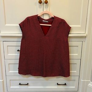 MM LaFleur red and white blouse